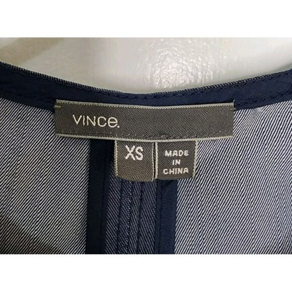 Vince Blue Chambray Denim 3/4 Sleeve Quarter Zip Mini Dress Size XS Pockets - Picture 3 of 6